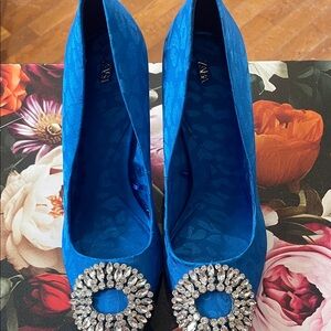 Zara Blue Heels with Crystal Detail